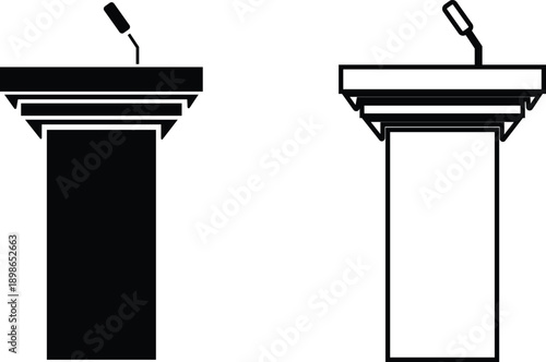 Microphone Audio Equipment Black Flat Line Style Vector Icon Set, Sound Recording Symbol Collection and Music Podcast Outline Graphic Group Featuring Mic, Headset and Earphone