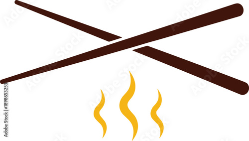 Chopsticks with hot steam icon in flat style, symbolizing Asian cuisine, noodles, ramen and freshly cooked food, ideal for restaurant, menu and food branding design.
