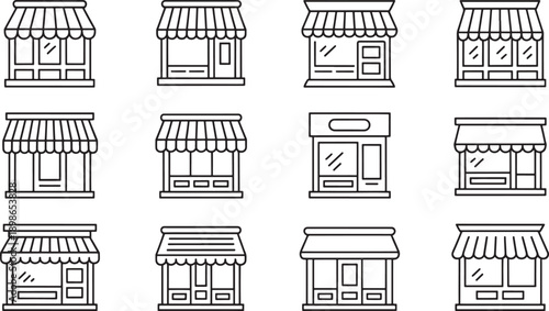 Black and white line of shop facades line black and white architecture building