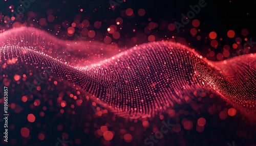 Wallpaper Mural A vibrant digital illustration of a wavy line made up of tiny dots in a gradient of red hues against a dark background with scattered bokeh lights Torontodigital.ca