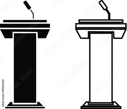 Microphone Audio Equipment Black Flat Line Style Vector Icon Set, Sound Recording Symbol Collection and Music Podcast Outline Graphic Group Featuring Mic, Headset and Earphone