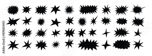 Starburst shapes set. Cute collection of stars and sparkle doodle