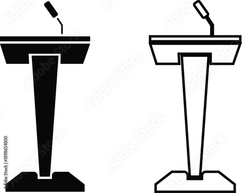 Microphone Audio Equipment Black Flat Line Style Vector Icon Set, Sound Recording Symbol Collection and Music Podcast Outline Graphic Group Featuring Mic, Headset and Earphone