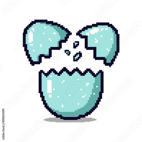 Pixel Art Broken Eggshell Illustration on White Background.