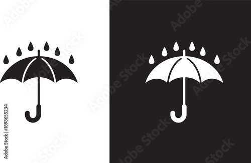 Black and white umbrella with raindrops weather symbol