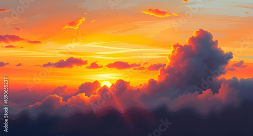 sunset, sky, clouds, horizon, dusk, twilight, evening, glow, light, color, warm, golden, orange, red, blue, purple, gradient, atmosphere, mood, serene, calm, peaceful, dramatic, scenic, nature, landsc