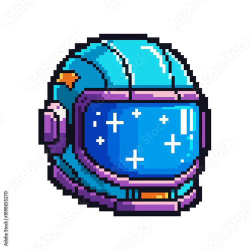 Pixelated Astronaut Helmet with Starry Visor, a Retro Space Exploration Icon.
