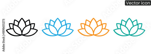 Beautiful lotus flower icons in black, blue, orange, and green for your design projects, symbolizing peace and harmony