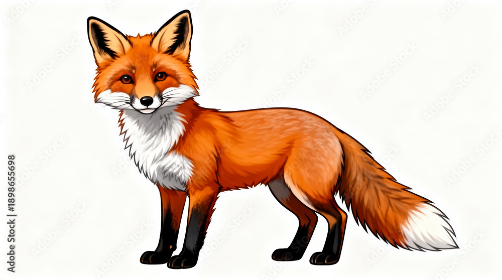 Obraz premium Cute Cartoon Fox Coloring Sheet for Kids - Printable Educational Illustration Featuring Playful Orange Fox Standing Against White Background