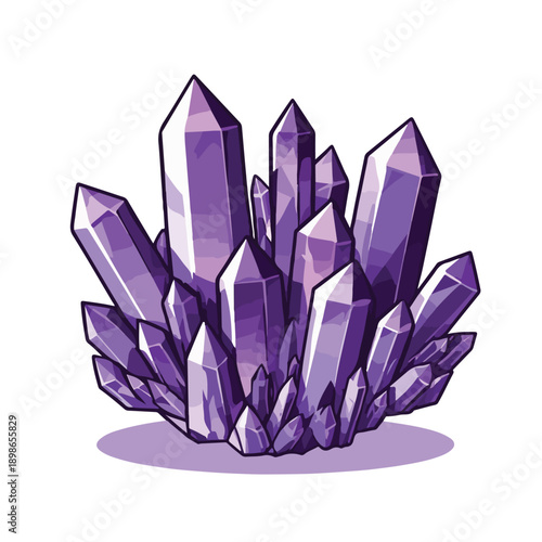 Purple Amethyst Crystal Cluster Gemstone Flat Vector Icon
