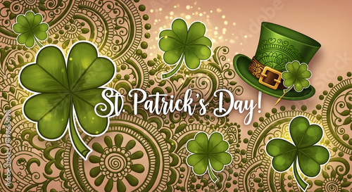 Vibrant St. Patrick's Day celebration with shamrocks and top hat