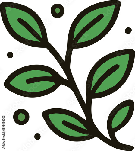 Plant stem with leaves and small dots suitable for naturethemed designs, ecology websites, botanical illustrations, educational materials, and environmental campaigns.