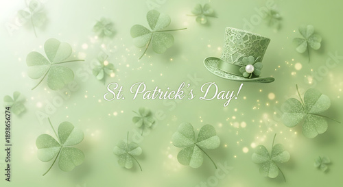 Celebrate St. Patrick's Day with festive green hat and sparkling shamrocks