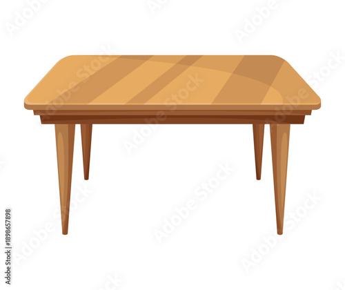 Table furniture of wood, interior wooden desk. Empty wooden table isolated illustration on white background. Vector illustration of platform or stand