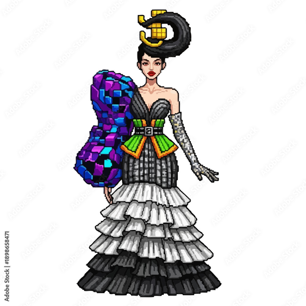 Obraz premium Woman in elaborate ruffled dress and large sleeve.
