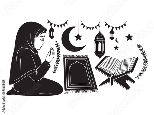 Muslim Woman Devotion Silhouette Scene