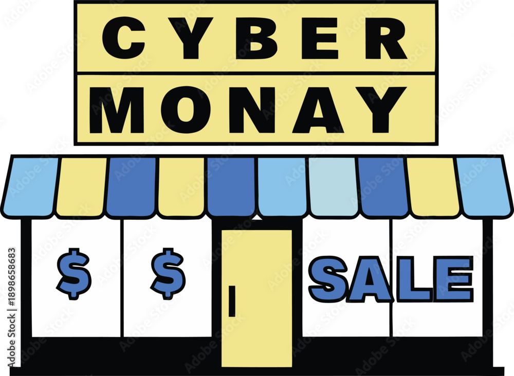 Fototapeta premium Retro Pixel Storefront Displaying Cyber Monday Sale