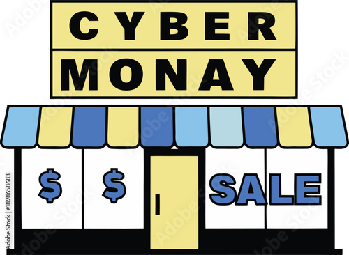 Retro Pixel Storefront Displaying Cyber Monday Sale