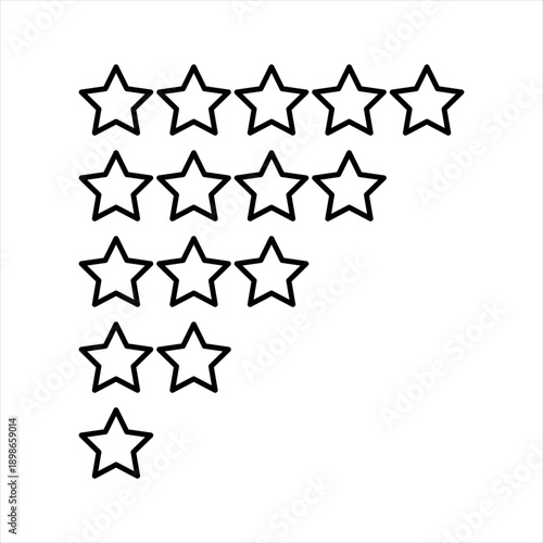 Minimal outline icon showing a 1 to 5 stars rating scale, symbolizing reviews, feedback, quality levels, and user experience. Perfect for apps, websites, UI systems, dashboards, and modern branding.