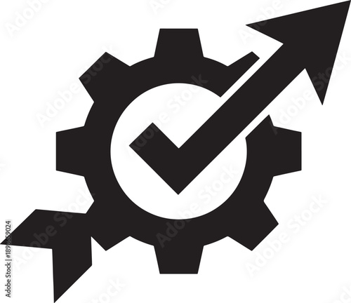Black gear with checkmark and arrow settings