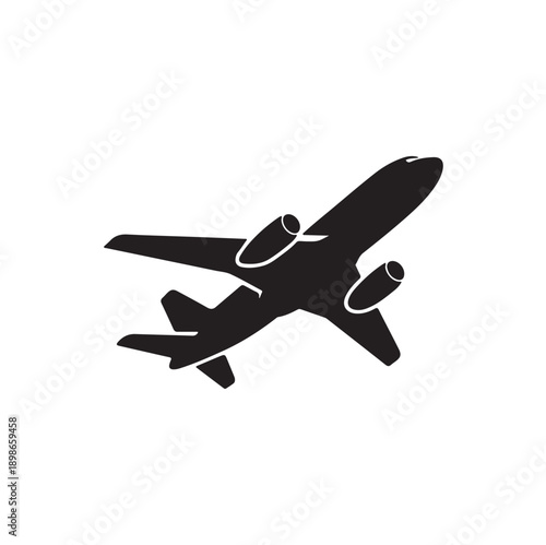 Airplane Takeoff Silhouette Icon – Black and White Vector Illustration
