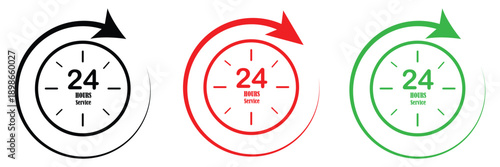 24 hours vector icon set. 24 hours service icon set. 24 hour assistance icons. Vector Illustration. EPS 10