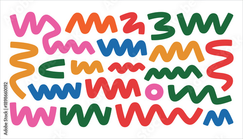 Colorful wavy lines in pink orange red green blue in white background