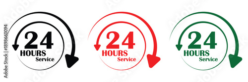 24 hours vector icon set. 24 hours service icon set. 24 hour assistance icons. Vector Illustration. EPS 10