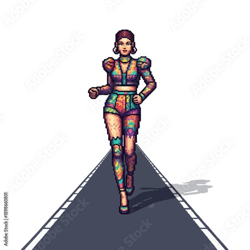 Woman in athletic wear running on a road.