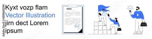 Teamwork, leadership, innovation, professional growth, goal setting, workplace creativity. people collaborating, motivating and presenting ideas with document emphasis. Teamwork and leadership