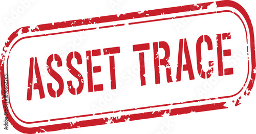 Red asset trace rubber stamp on white background with distressed texture