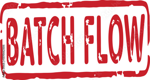 Red batch flow rubber stamp text on white background