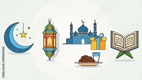 Islamic Symbols Ramadan Crescent Moon Lantern Mosque.