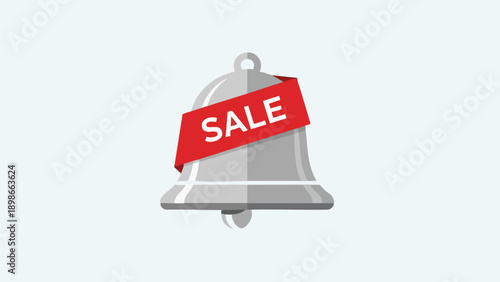 Gray Bell with Red Sale Banner Illustration in Bold Text Style 4di7ra ICON eps File Format