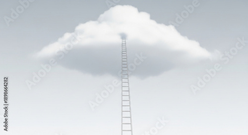 Ladder leads to fluffy white cloud in sky