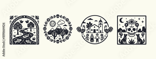 Traditional Mexican Folk Art Icons SetTraditional Mexican Folk Art Icons Set