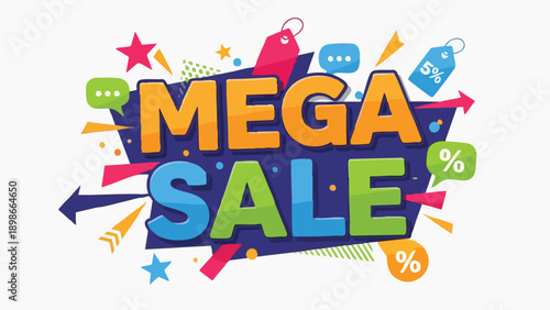 Vibrant Mega Sale Graphic Illustration with Stars and Symbols