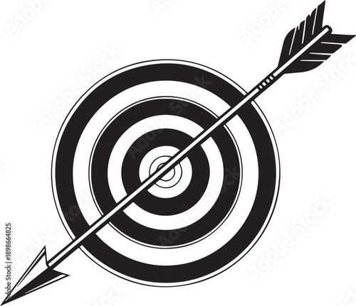 Black and white of an arrow hitting a target bullseye 1