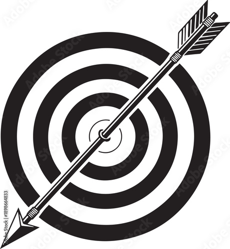 Black and white of an arrow hitting a target bullseye