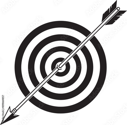 Black and white of arrow hitting bullseye target concentric circles