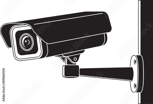 Black and white security camera mounted on wall CCTV