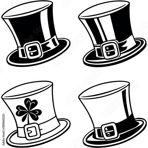 Vector illustration of a fashion accessory set featuring black magician top hats and colorful caps isolated on white for a retro gentleman celebration holiday icon