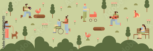 People enjoying daily life in a green park