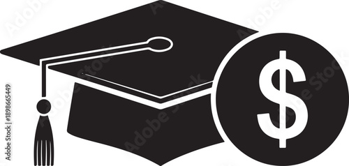 Black graduation cap with tassel and dollar sign education