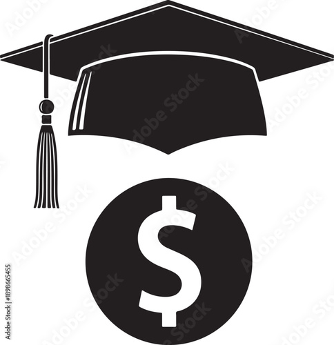 Black graduation cap with tassel and dollar sign education 1