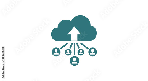 A teal colored graphic depicts a cloud with an upward pointing arrow above several human figures in silhouette high quality professional detailed