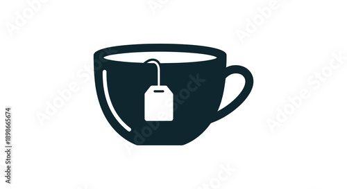 A simple black graphic depicts a cup of tea with a teabag showcasing a minimalist design silhouette high quality professional
