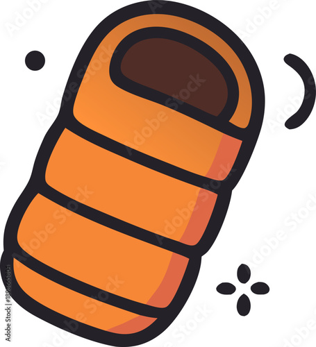 Orange camping sleeping bag ideal for outdoor enthusiasts. Comfortable dark brown interior insulation for cozy nights under the stars.