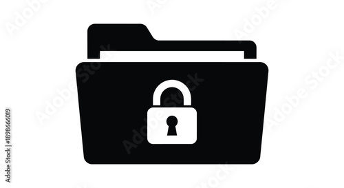 A black icon depicts a closed folder with a padlock inside representing data security and privacy silhouette high quality professional
