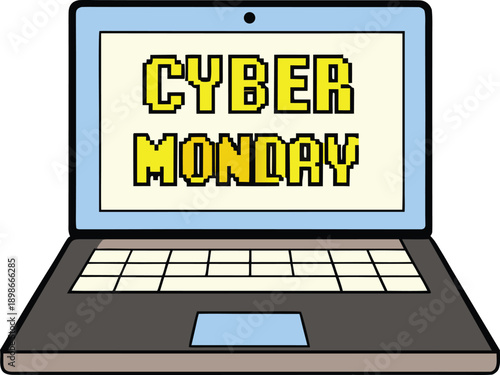 Pixel Laptop Displaying Countdown Timer For Cyber Monday
